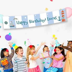 Personalised Kids Child Pirate Ship Sailor Boat Boys Party Decorations Banner - Picture 1 of 9