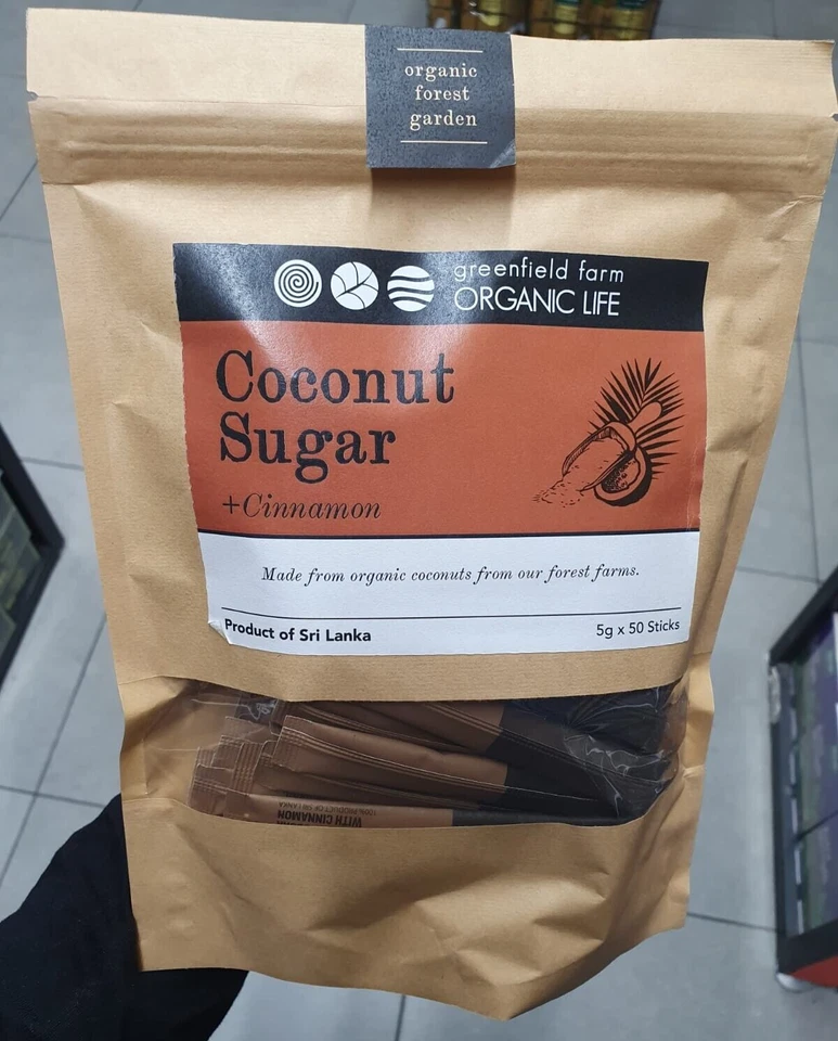 Organic Natural Coconut Sugar + Cinnamon, Gluten-Free, Non-GMO 5g 50Sticks New - Image 1 of 4