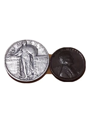 1930-S United States SILVER QUARTER and one Lincoln Wheat Cent(set of two coins) - Image 1 of 4