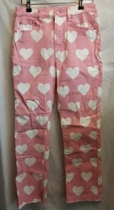 Lazy Oaf All My Heart Jeans Hose 24 Pink & White Hearts Cropped - Bild 1 von 9