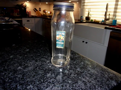  1920's CATALINA -ORIGINAL PURE STRAWBERRY JAM GLASS JAR - 9.5" VINTAGE STORE  - Image 1 of 4