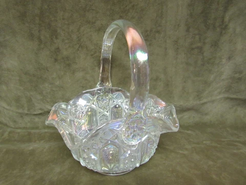 Vintage 1970's  LE Smith Glass Crystal Lustre White Carnival Smaller Bowl Vase Cover
