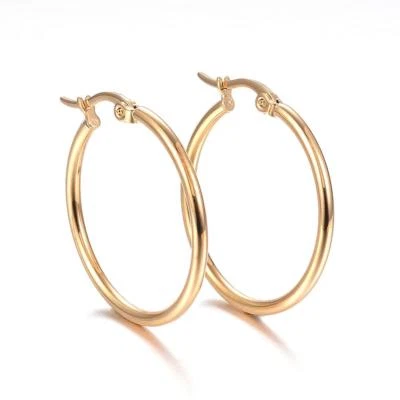 1 PAIRE CREOLES DORE 30mm BOUCLES D'OREILLES ACIER INOXYDABLE HYPOALLERGENIQUE