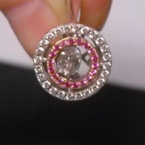 Anillo de plata 925 marcado EW, piedra flotante, rosa y piedras transparentes, talla 6,5, #102 - Imagen 1 de 10