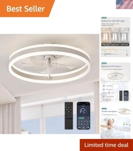 Low Profile Ceiling Fans with Lights, Flush Mount Modern Ceiling Fan and Remo... - Picture 1 of 9