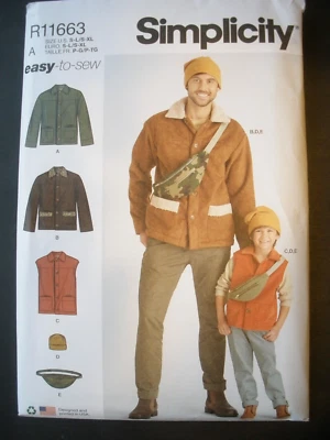 Chaqueta Chaleco Sombrero y Bandolera Simplicity R11663 9694 Hombres S-XL, Niños S-L Sin Cortar Foto 1 de 2