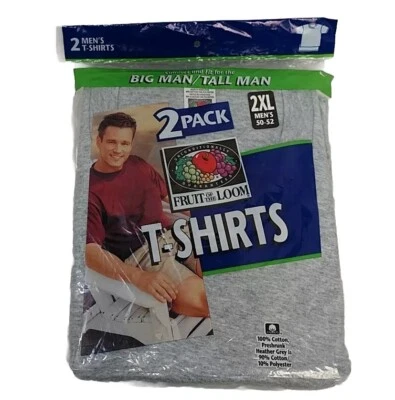 Pkg Of 2 Fruit Of The Loom Mens T- Shirt Big Man/Tall Man Grey XXL NOS - Image 1 of 2