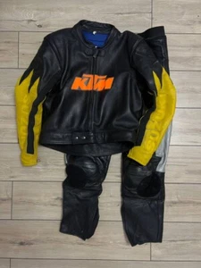 Men Vintage Suzuki KTM giudici Motocyycle Leather 2 piece suit Jacket Pants sz56 - Picture 1 of 22