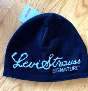 Gorro tejido con lengüeta roja firma Levi's negro talla L/XL etiquetas nuevas - Imagen 1 de 5