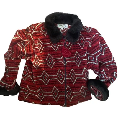 Tasha Polizzi Saddleblanket Cuello de Piel Sintética Chaqueta Occidental Rojo Geo Peluche L 90 00 Foto 1 de 4