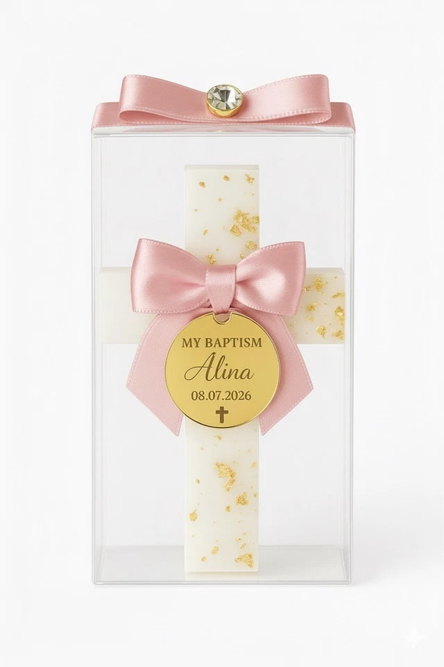 Juego de 10 imanes de cruz de bautismo personalizados, favor acrílico dorado o plateado personalizado Foto 1 de 4