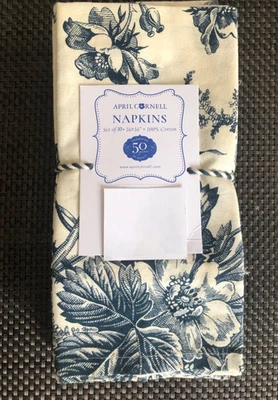 Servilletas de cena S/10 April Cornell FLORAL azul y crema 16" -- Nuevas con etiquetas Foto 1 de 2