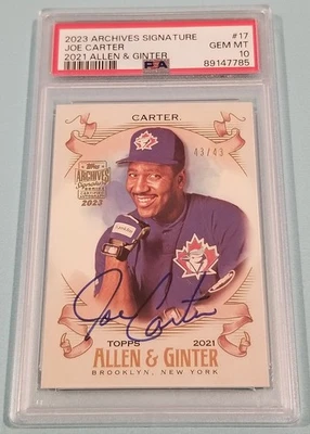 Joe Carter Signed 2023 Topps Archives Signature Card Blue Jays PSA GEM Mint 10 - Image 1 of 3