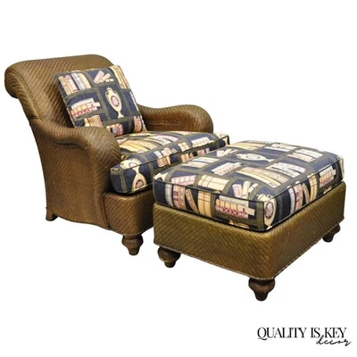 Mark Hampton Collection 山核桃椅柳条藤休闲俱乐部椅和奥斯曼 — 第 1/4 张图片