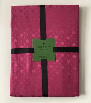 NEW IN PACKAGE Kate Spade 70” Round Fuchsia Pink Hearts Tablecloth Seats 4-6 - image 1 of 4