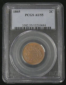 1865 AU-55 TWO CENT PIECE - PCGS GRADED - NICE COIN, SEE PICTURES - Picture 1 of 2