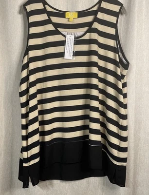 Regata sem mangas listrada preta e bronzeada Liz Lange nova com etiquetas - Tamanho 1X - Imagem 1 de 4