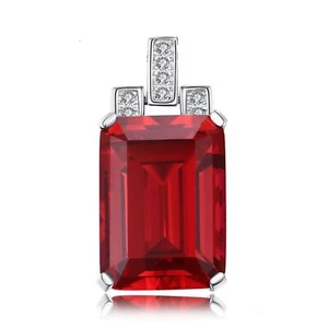 STERLING SILVER 925 PENDANT 9CT CREATED RED RUBY CZ EMERALD CUT NECKLACE JEWELRY - Picture 1 of 8