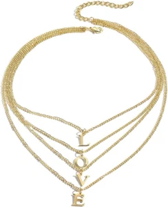 Kette Damen Kette mit Anhänger Damen Personalisierte Zarte Mehrreihige Halskette - Bild 1 von 7