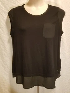 Calvin Klein Women’s Plus Size 0X Short Sleeve Pocket Stretch T Shirt Top Black - Picture 1 of 6