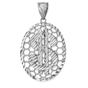 Sterling Silver Dollar Sign Oval DC Honeycomb Pendant - Picture 1 of 3