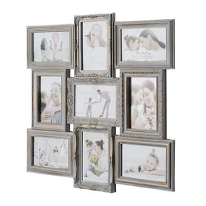 Gray & Gold Vintage Style Wall Hanging Photo Collage Picture Frame-19.5" x 19.5" - Picture 1 of 6