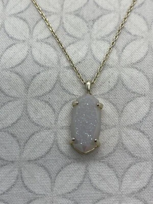 Kendra Scott Harrison White Iridescent Drusy Necklace gold tone Pendant Used - Image 1 of 4
