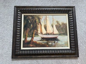Vintage Tropical Sailboat “Bermuda Bay” Oil On Board By Enrique Bolo 22”x18” - Picture 1 of 18