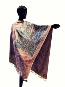 LUXURIOUS SILK PASHMINA LARGE REVERSIBLE KASHMIR CASHMERE SHAWL THROW WRAP SCARF - Picture 1 of 6