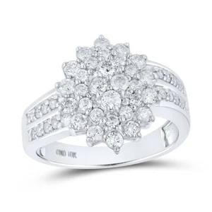 10kt White Gold Womens Round Diamond Cluster Ring 1 Cttw - Picture 1 of 1