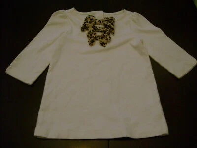 Janie And Jack Autumn Safari Leopard Bow Ivory Cotton 3/4 Sleeve Tunic Size 5 - Image 1 of 4