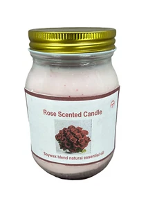 Premium 15% Pink Rose Scented Soy Wax Candle 14oz Jar / Perfume Candle - Picture 1 of 4