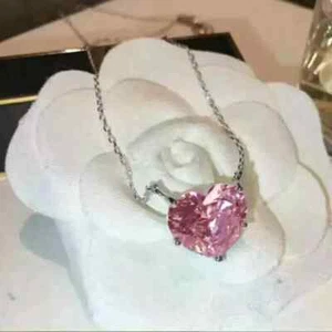 Lab Created 3 Karat Herz rosa Saphir 18 Zoll Damen Anhänger 14k Weißgold plattiert - Bild 1 von 7
