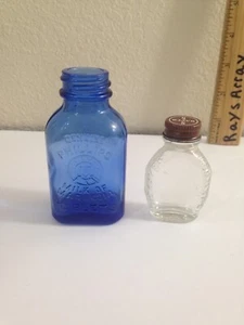 Lot of 2 Vtg Milk of Magnesia Cobalt Blue and clear Bayer Aspirin Glass Bottles - Picture 1 of 6