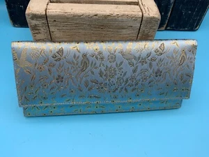 Vintage Blue Brocade Asian Print Clutch Purse w/ Mirror, 1960s - Picture 1 of 9