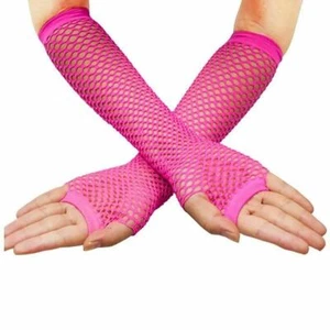 Neon Tone Long Fishnet Fingerless Elbow Sleeves Gloves Punk Costume - Pink - Picture 1 of 3