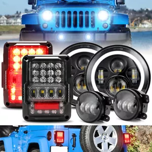 2007-2017 Combo for Jeep Wrangler JK 7" LED Headlights 4" Fog Lamps Tail Lights - Picture 1 of 12