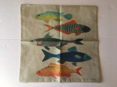 100% Linen 18"x18" Pillow Cover men tropical - Natural Off-white w/ Fish Zipper - Image 1 of 4