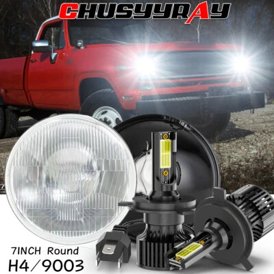 Faros LED redondos cromados de 7" pulgadas para camioneta Dodge D100 D200 D300 1969-1974 Foto 1 de 4