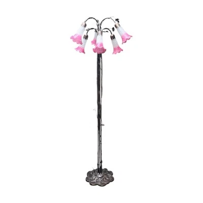 Vintage Lily Pad Floor Lamp 6-Light Pink White Frosted Glass Flower Shades - Image 1 of 4
