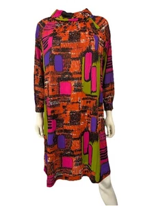 Vintage 60s Charlotta Glazier Psychedelic Jersey Shift Mod Mini Dress M - Picture 1 of 10