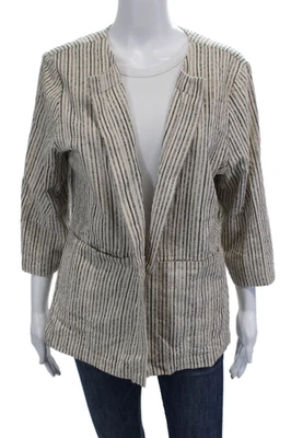 Chaqueta a rayas Eileen Fisher para mujer manga 3/4 frente abierto blanca negra talla grande Foto 1 de 4