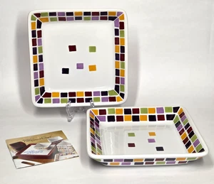 Set of 2 Pampered Chef Simple Additions Tiles 7.25" Square Serving Dish Plates - Picture 1 of 11