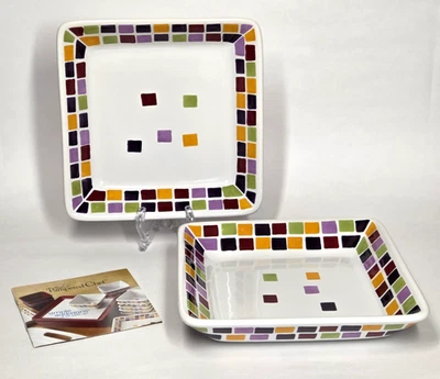 Set of 2 Pampered Chef Simple Additions Tiles 7.25" Square Serving Dish Plates - Image 1 of 4