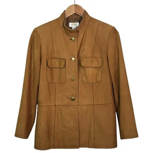 Vintage Talbots Petittes Size 8 Caramel Suede Button Up Jacket with Pockets  - Picture 1 of 7