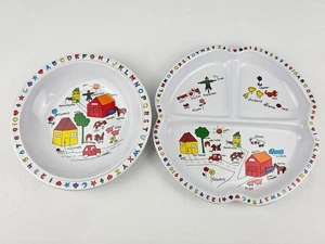 Anacapa Melamine Ware 1987 Childrens Divided Plate 903-1 & Bowl 904-3 Farmhouse - Picture 1 of 8