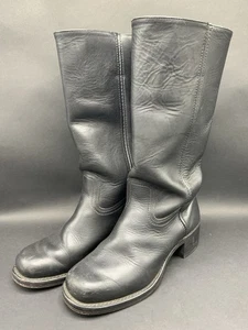 FRYE VINTAGE BLACK LEATHER BIKER CAMPUS BOOTS MEN SZ 10 1/2 M - Picture 1 of 7
