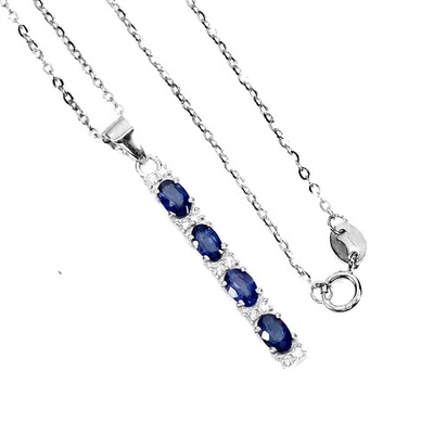 Collar de plata de ley 925 ovalado zafiro azul 5x3 mm joyas de piedras preciosas 18 pulgadas Foto 1 de 4