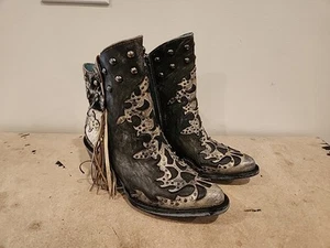 Women's Corral Boots Size 6.5M - Z0029 - Charcoal Gray With Teal Blue Inside - Picture 1 of 24