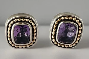 Vintage PRG Amethyst Earrings Sterling Silver 925, With  14K Detail and Posts - Picture 1 of 9